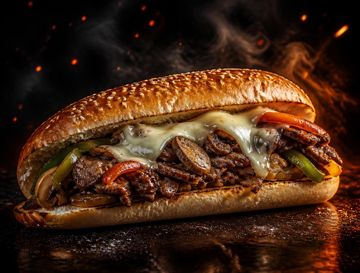 Philly steak sub with melted cheese