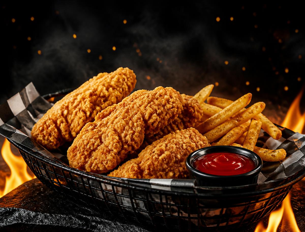 Basket of chicken tenders and fries